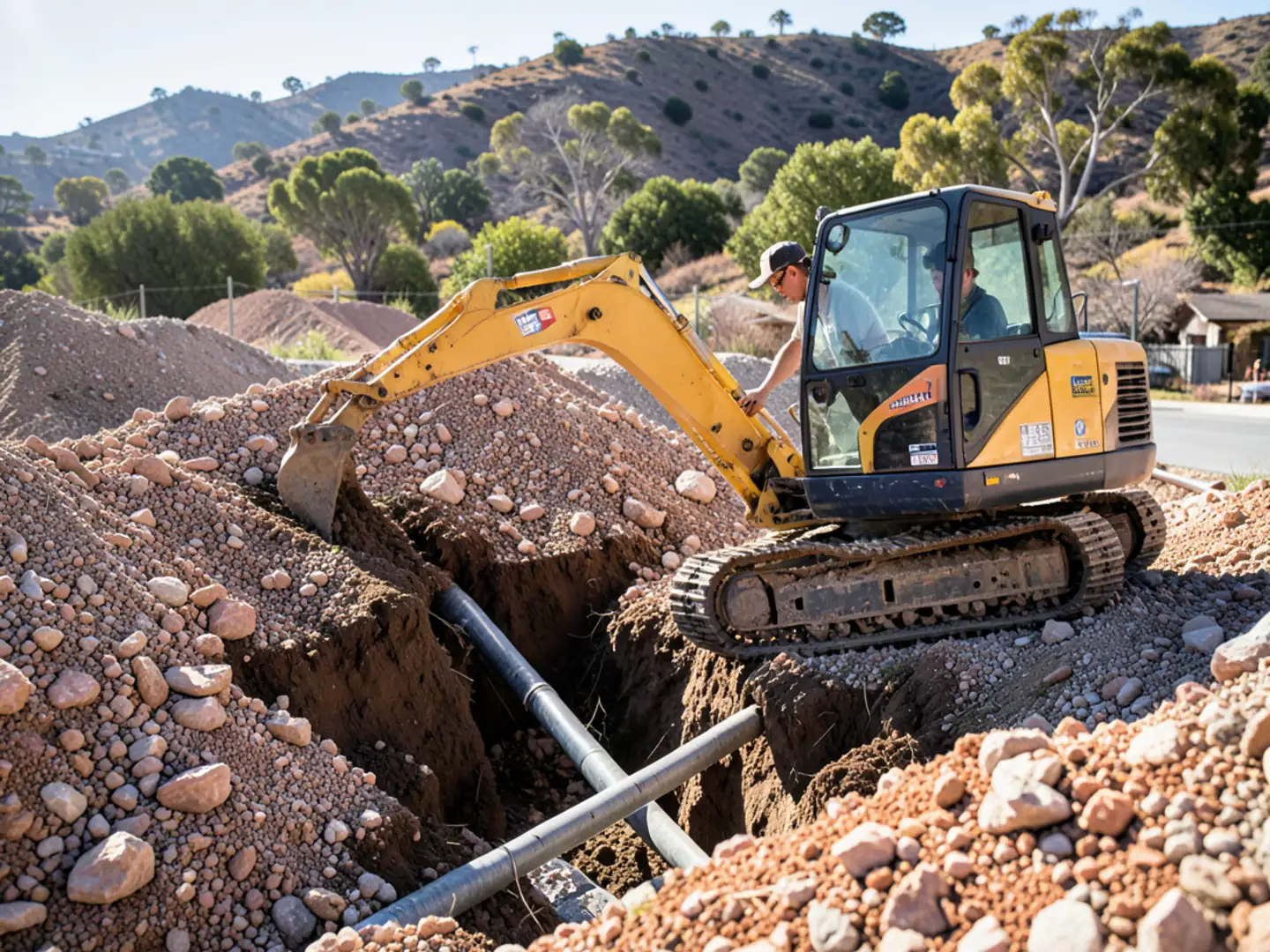 Excavating Sewer Lateral In Rocky Terrain - El Dorado County Plumbing
