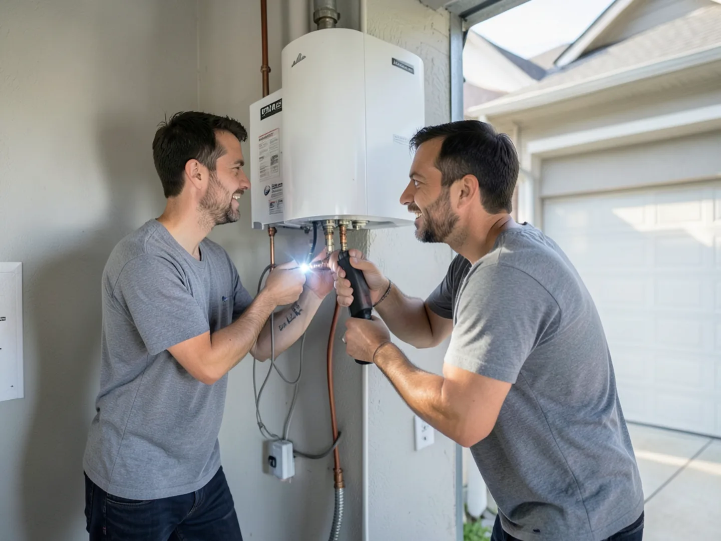 Wall-mounted tankless water heater installation