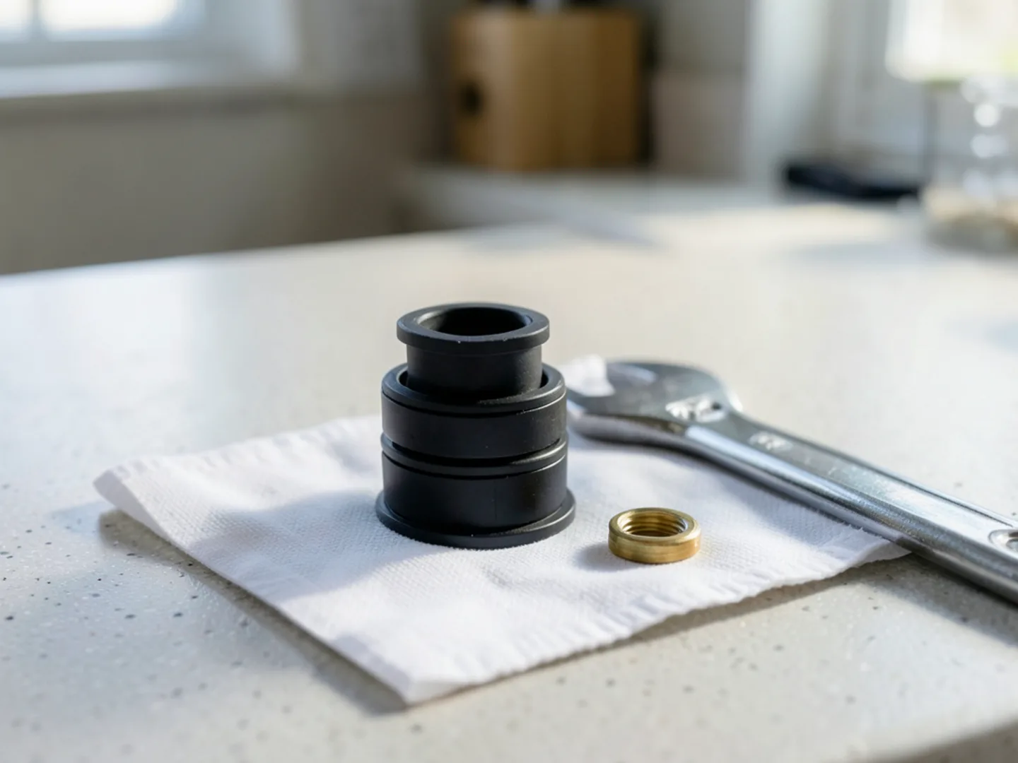 Plumber tightening fixture mounting nuts beneath sink